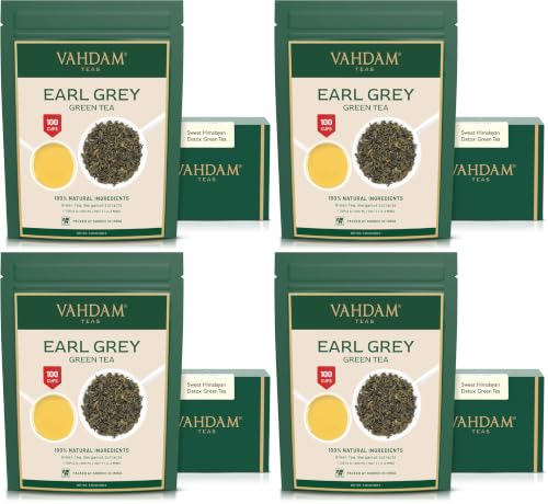 VAHDAM Earl Grey Green Tea Loose Leaf - Premium Bergamot-Infused 3.5oz Pack of 4