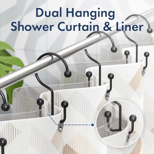 Matte Black Shower Curtain Hooks - 12 Pcs Double Hook Rings for Bathroom