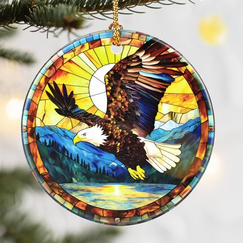 Ceramic Bald Eagle Christmas Ornament - 2.8in Holiday Tree Decor - Variation of Bald Eagle
