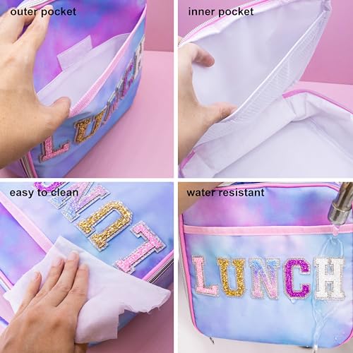 FROG SAC Girls Tie Dye Lunch Bag - Insulated & Glitter Varsity Patch