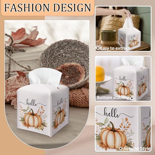 White Pumpkin Leather Tissue Box Cover - Autumn Square Holder