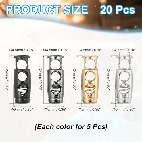 PATIKIL Metal Cord Locks 20Pcs 2-Hole Spring Toggles for Drawstrings