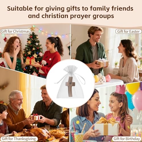 Wooden Pocket Cross Fidget for Anxiety Relief & Prayer - 4 Pcs