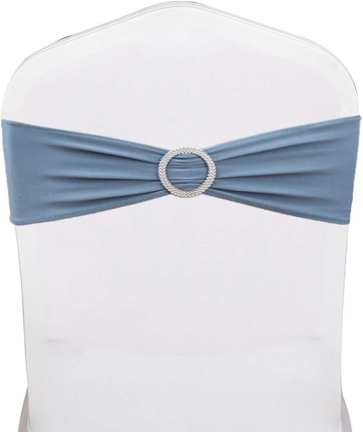 Skiennix 100 PCS Spandex Chair Sashes - Dusty Blue Stretch Bands with Buckles for Weddings & Events