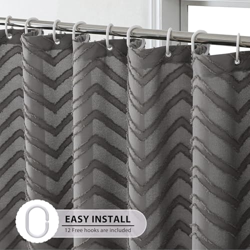 Grey Chevron Shower Curtain - 36x72 Inch Soft Fabric Privacy Curtain