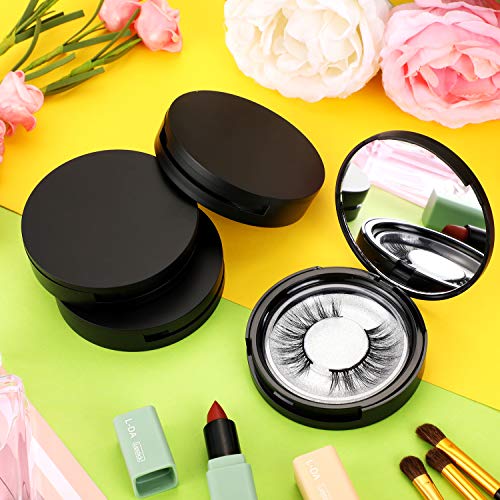 6 Pcs Eyelash Storage Cases with Mirror, Black Round False Eyelash Organizers