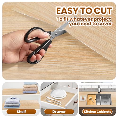 TheBaDaz Faux Wood Grain Drawer Shelf Liner 11.8W x 118.1L Non-Slip Waterproof Mat