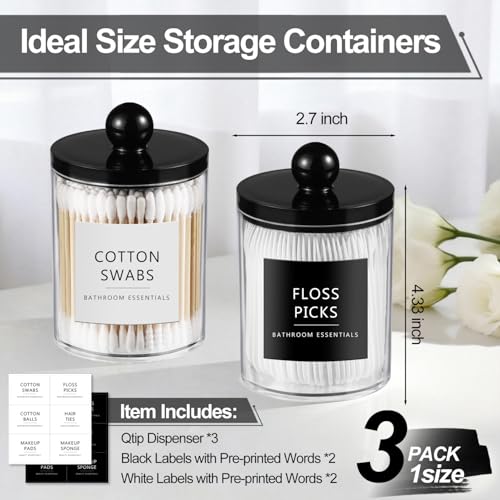 SheeChung 3-Pack Acrylic Qtip Holder Dispenser Set - 10oz Organizers for Bathroom & Vanity