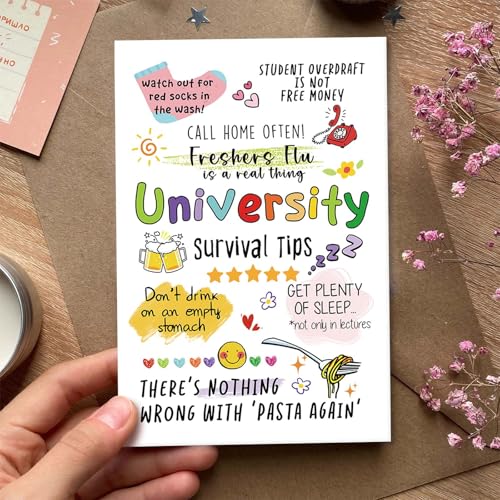 Qiavor University Survival Tips Card for Freshers - Funny College Orientation Gift