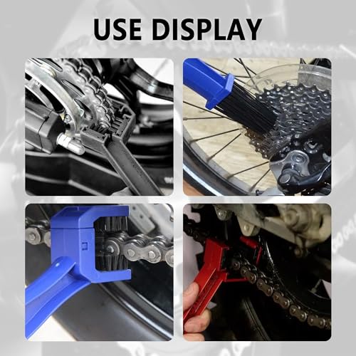 2PCS Motorcycle Chain Brush,Double-Ended Motorcycle Chain Cleaner with Three-Sided and Long Bristles,Universal Motorcycle Chain Cleaning Kit for Motorcycle Bicycle Mountain Bike (1 Red + 1 Blue)