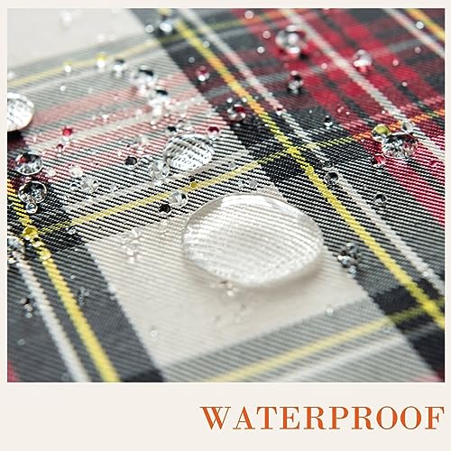 Waterproof Christmas Plaid Tablecloth 60x102 Inch - White, Rectangular