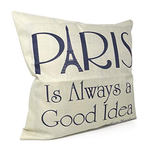 Paris Eiffel Tower 18x18 Inch Cotton Linen Throw Pillow Covers - Set of 2