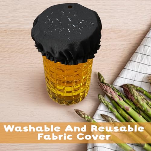 10 PCS Universal Drink Cover Scrunchies, Washable Universal Drink Protector Cap, Reusable Elastic Drink Protector with Straw Hole for Alcohol Safety Cups Glasses Polyester Cup Covers (Black)