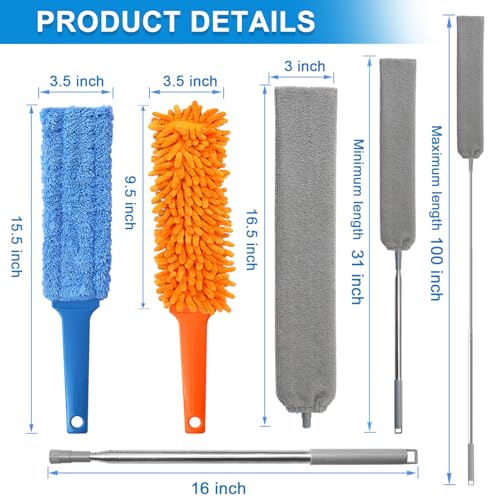 3-Piece Microfiber Gap Cleaning Duster Set with Retractable Handle