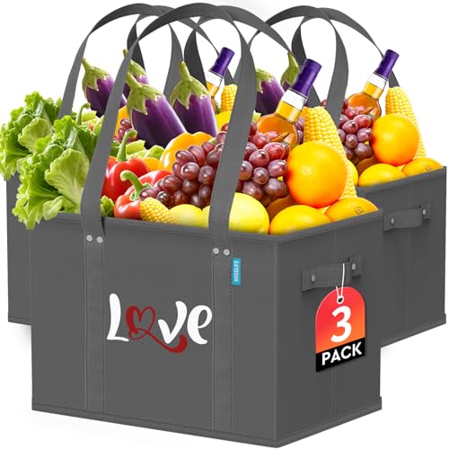 WISELIFE Extra Large Reusable Grocery Tote Bags - 3 Pack