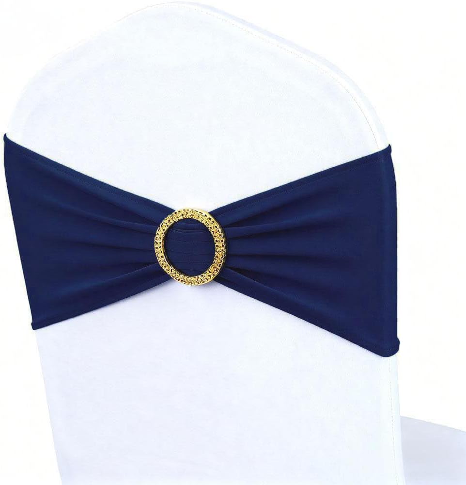 Regine Switzerland 50 Pack Navy Blue Chair Sashes - Elegant Gold Buckle Slider for Banquet Décor
