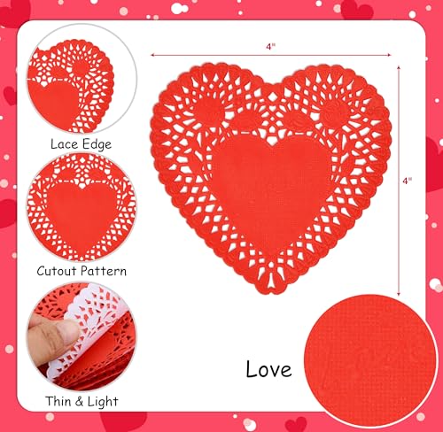 100 Heart Doilies - 4 Inch Valentine Paper Lace Cutouts Set