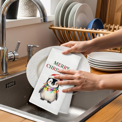 Christmas Penguin Kitchen Towel - Winter Penguin Hand Towel, Festive Decor