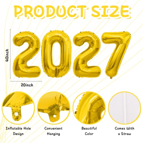 40 Inch Gold 2027 Foil Number Balloons - New Year & Graduation Party Decor
