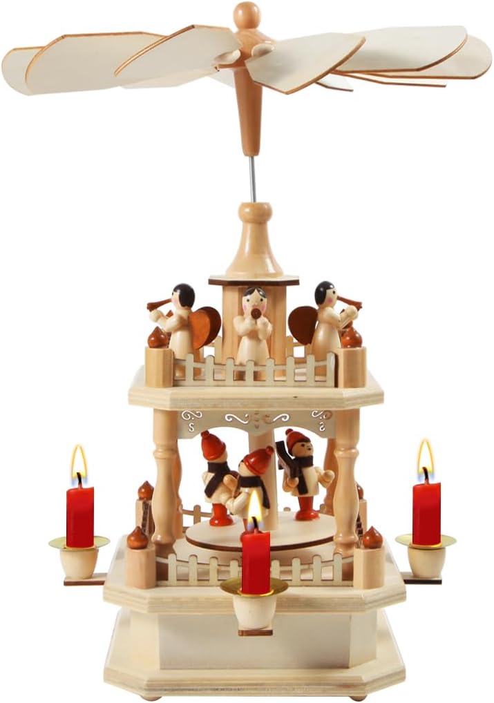 Regine Switzerland 14-Inch Wooden Christmas Pyramid - Nativity Scene with 4 Candle Holders