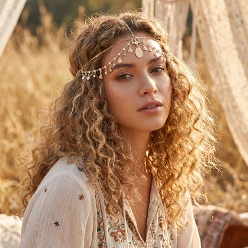 Egyptian Gold Headpiece with Shells & Rhinestones Festival Head Chain