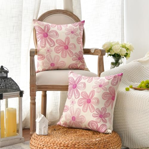 AVOIN colorlife Pink Daisy Throw Pillow Covers, 18x18 Inch, Set of 2