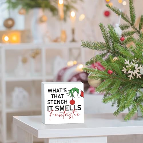 Funny Christmas Bathroom Wooden Box Sign - 5" x 5" Farmhouse Decor