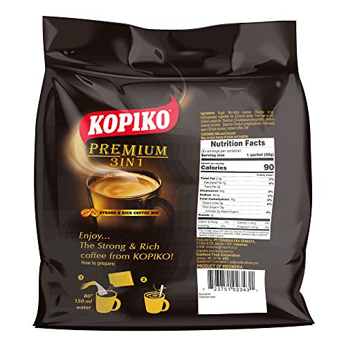 Kopiko Premium 3-in-1 Instant Coffee Mix, 30 Sachets (0.70 oz Each)