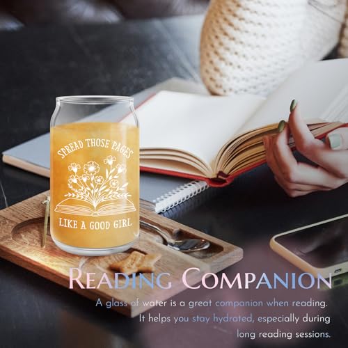 Book Flower Glass Cup 16oz - Book Lovers Gift with Bamboo Lid & Straw