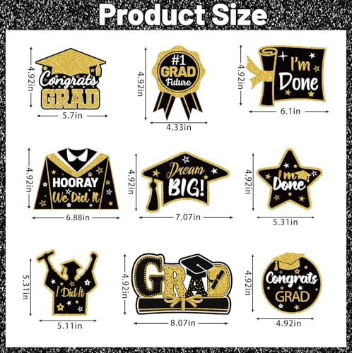 2026 Graduation Decorations - Pre-Strung Black Glitter Banner with Gold Tassels