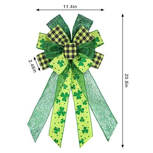 Large St. Patrick's Day Wreath Bow - Black Green Plaid Decor