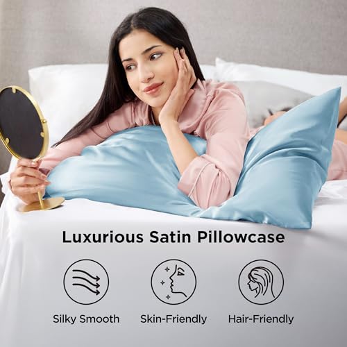 Bedsure King Satin Pillowcases Set of 2 - Aqua (20" x 36")