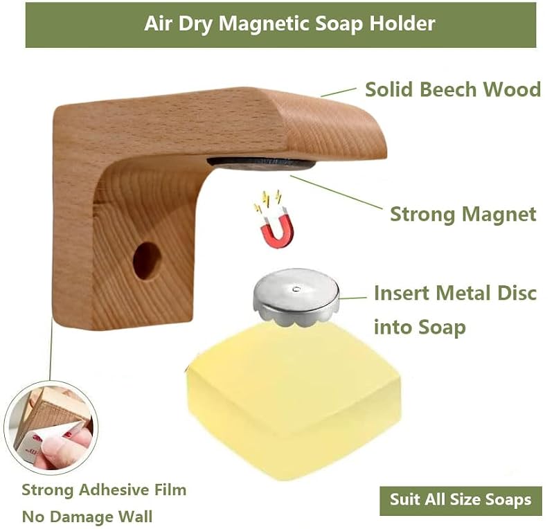 2pcs Beech Wood Magnetic Soap Holder - Self Draining Shower Dish