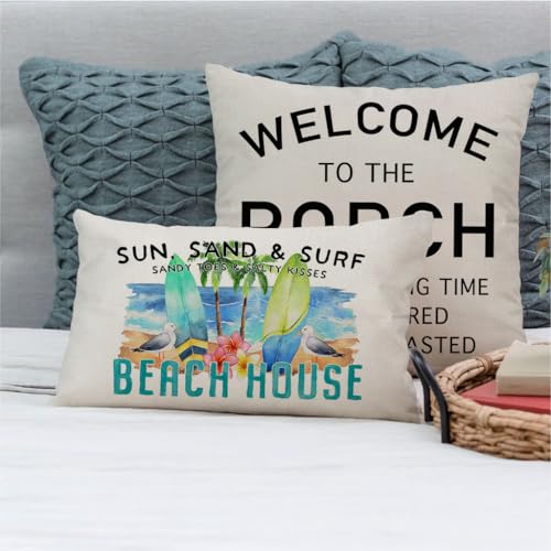 PANDICORN Summer Beach Surfboard Throw Pillow Cover, 12x20 Inch Blue
