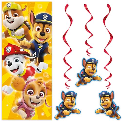 Paw Patrol Birthday Decorations - Door Poster & Hanging Swirls