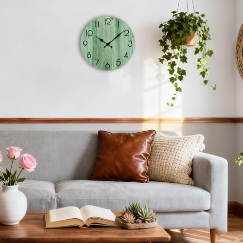 8-Inch Silent Wall Clock - Modern Wooden Non-Ticking Clock, Light Green