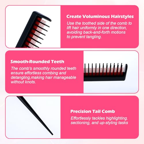 JJUNW 3-Row Hair Teasing Comb Set Professional Volume Backcombing Tools