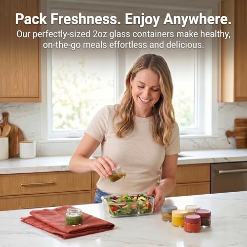 EONJOE 2 oz Glass Salad Dressing Containers with Lids - 6 Pack