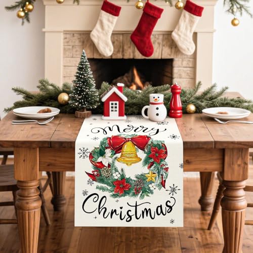 Christmas Table Runner - 13x72 Inch Beige Polyester Decor