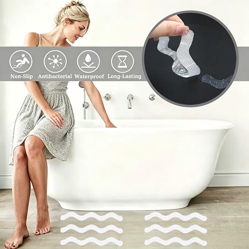 48-Piece Wavy Anti-Slip Shower Treads, Clear PEVA Safety Grip for Bathtubs