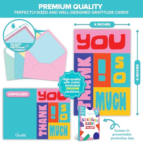 24 Pack Colorful Thank You Cards with Envelopes & Stickers