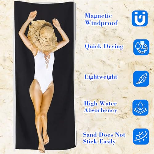 Jiyikua 2025 Large Magnetic Beach Towel - Sand-Resistant, Soft & Quick-Dry