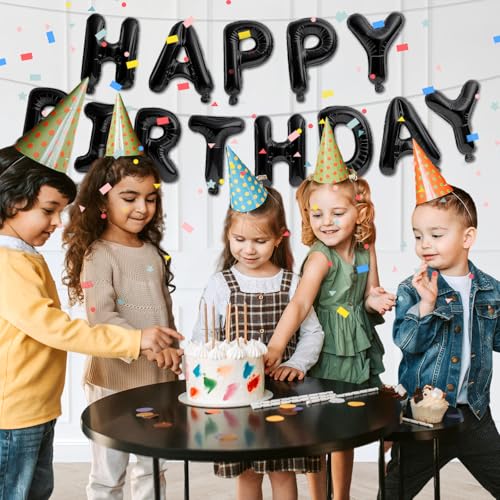 Happy Birthday Balloon Banner Set - 13 Black Foil Letter Balloons