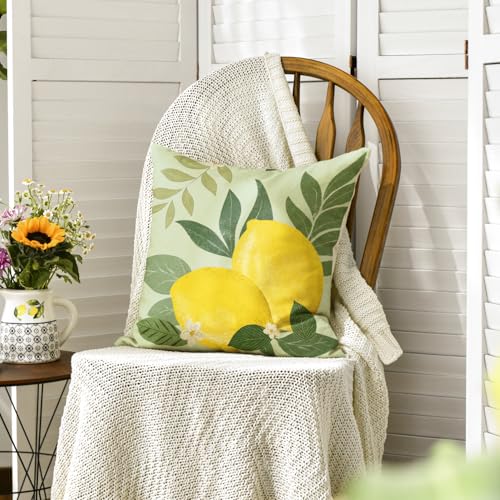 Summer Lemon Eucalyptus Leaves Throw Pillow Cover - 18x18