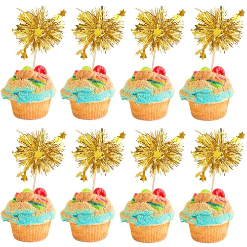 30 Pack Gold Foil Frill Cupcake Toppers for Birthday Parties