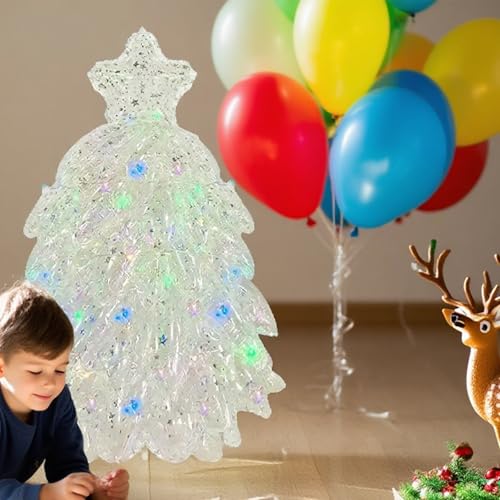 Uosrua 4D Iridescent Christmas Tree Foil Balloon, Self-Standing Xmas Decor