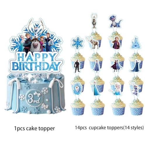 15-Piece Frozen Cartoon Cake Decoration Set with Cupcake Toppers