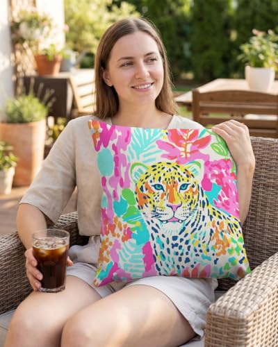 Vibrant Leopard Pillow Cover 18x18 - Tropical Jungle Decor