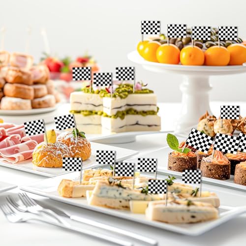 Checkered Racing Flag Toothpicks 100 Pack for Cupcakes & Party Decor