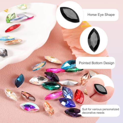 MECCANIXITY 50Pcs Horse Eye Point Back Rhinestones 6 x 12 mm Black Glass Crystal Beads for Jewelry Crafts